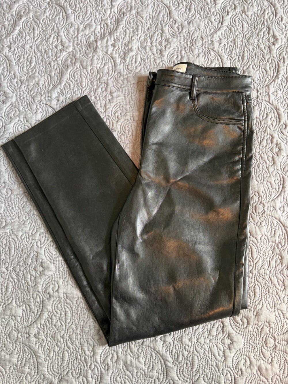 Aritzia Black Faux Leather Ankle Straight-Leg Pants
